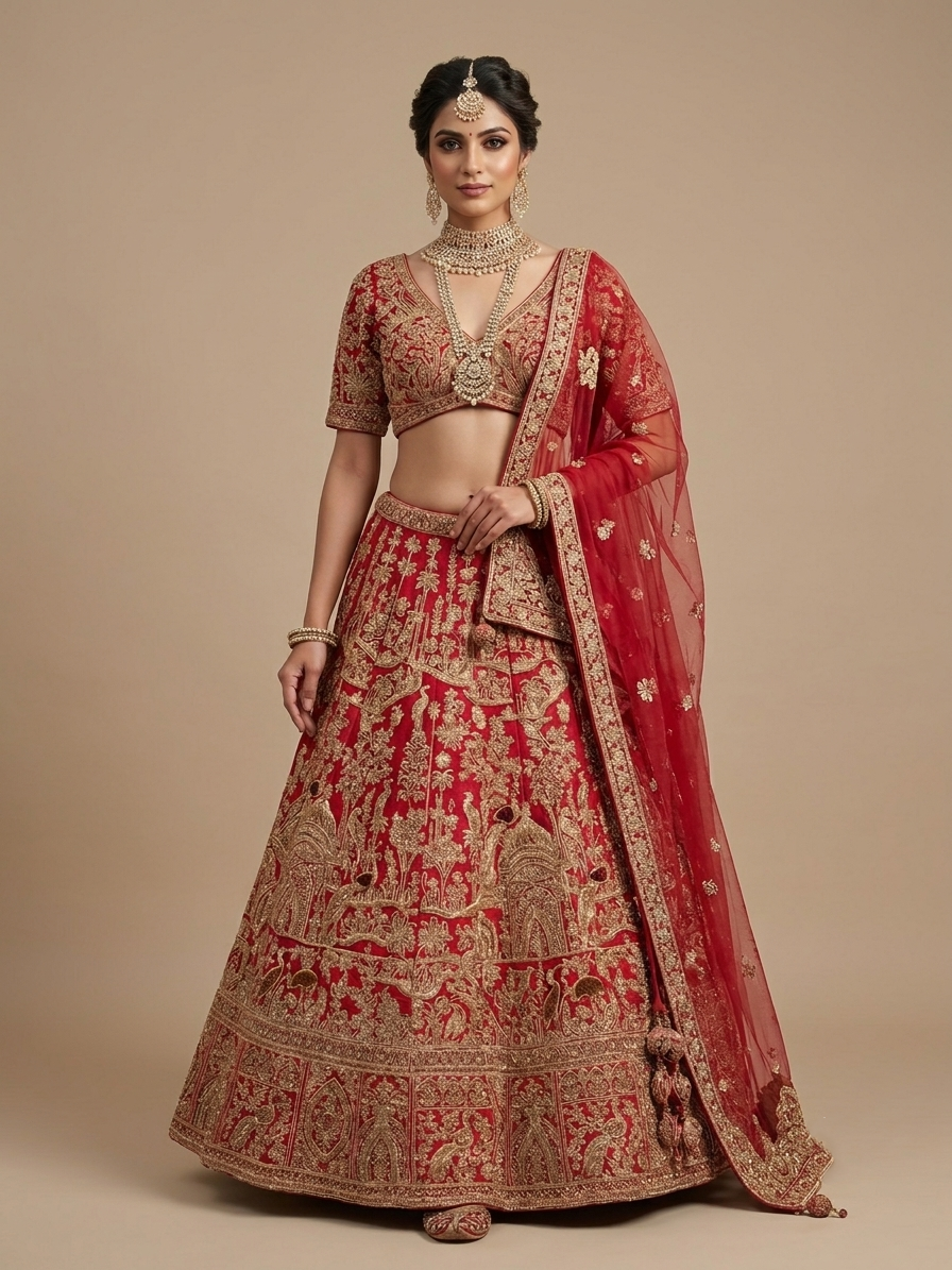 Red Zardozi Bridal Lehenga Choli – Style 10