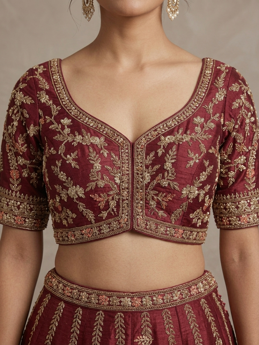 Maroon Embroidered Bridal Lehenga Choli