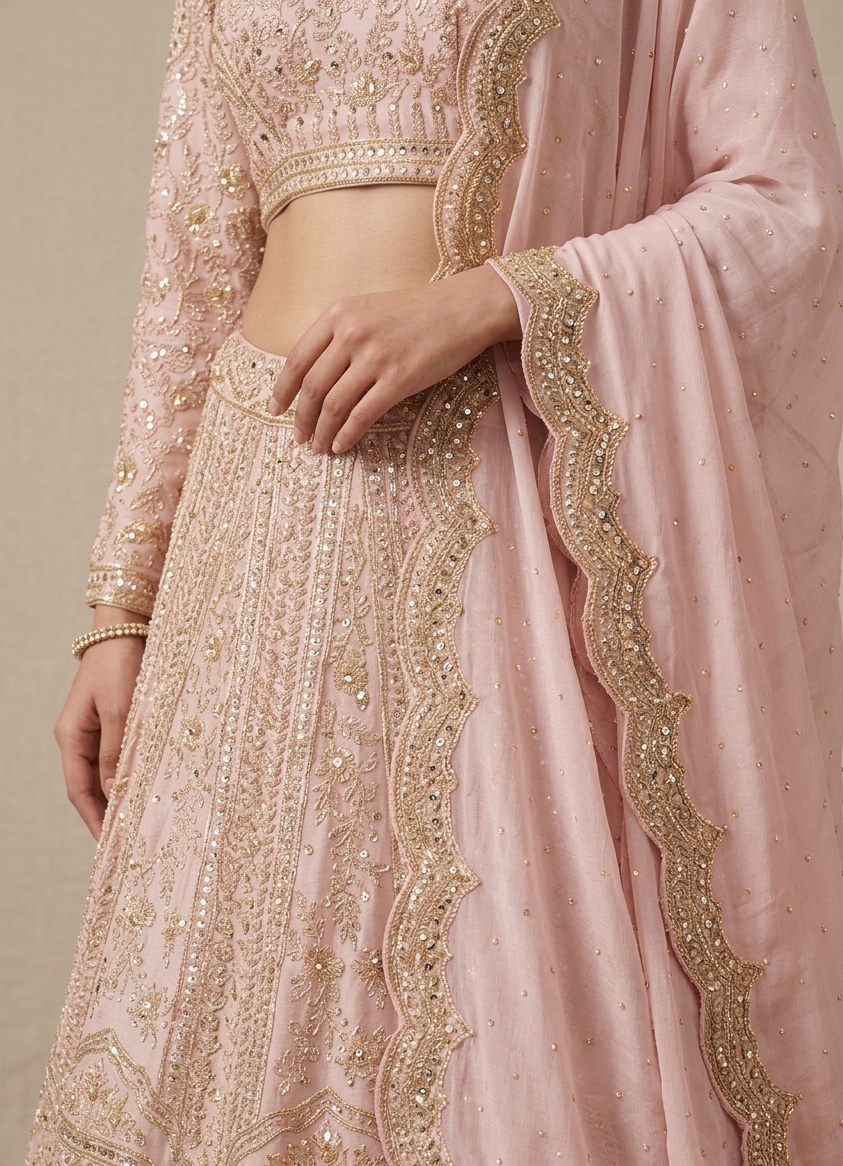 Onion Pink Embroidered Lehenga Choli