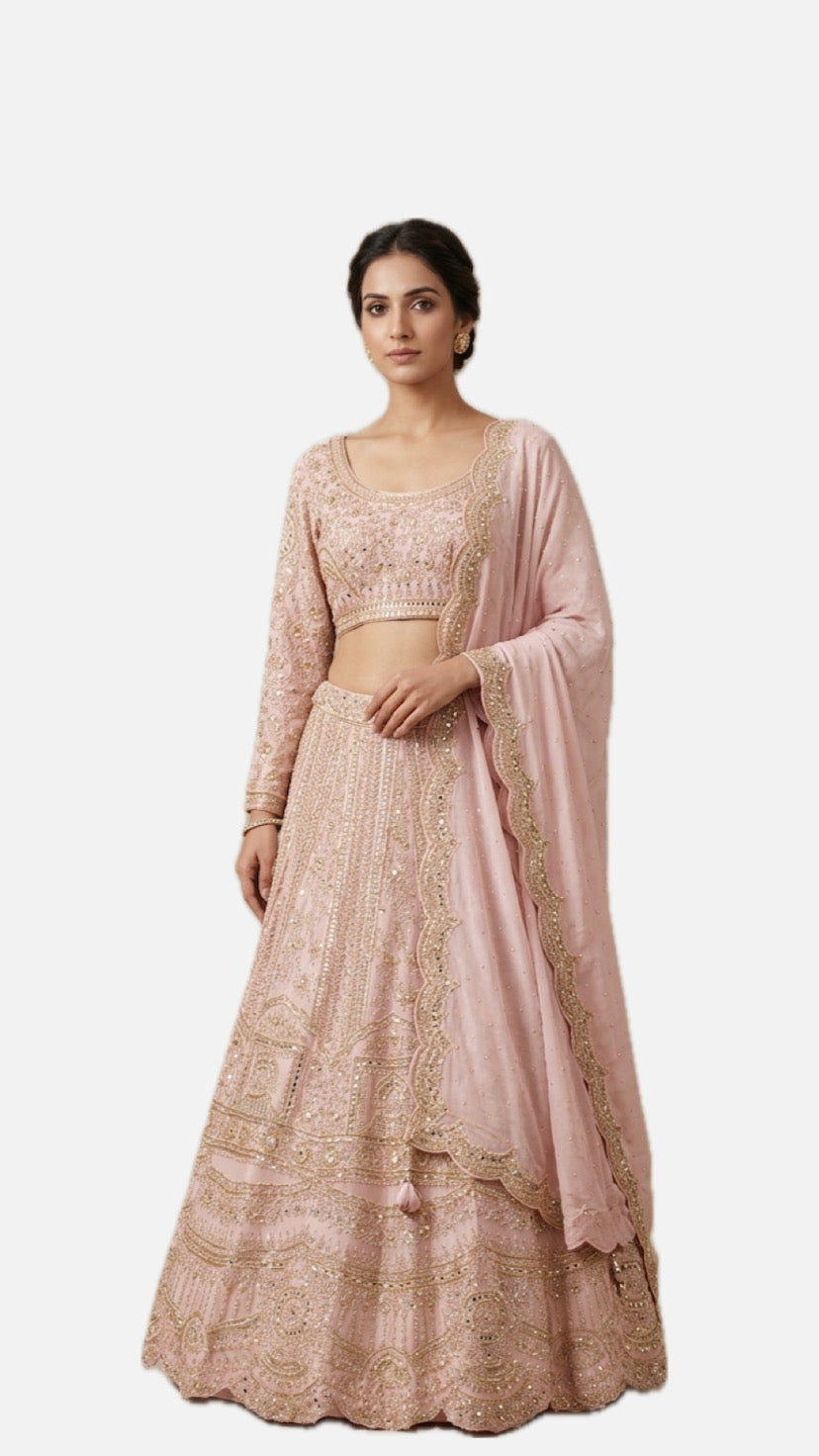 Onion Pink Embroidered Lehenga Choli