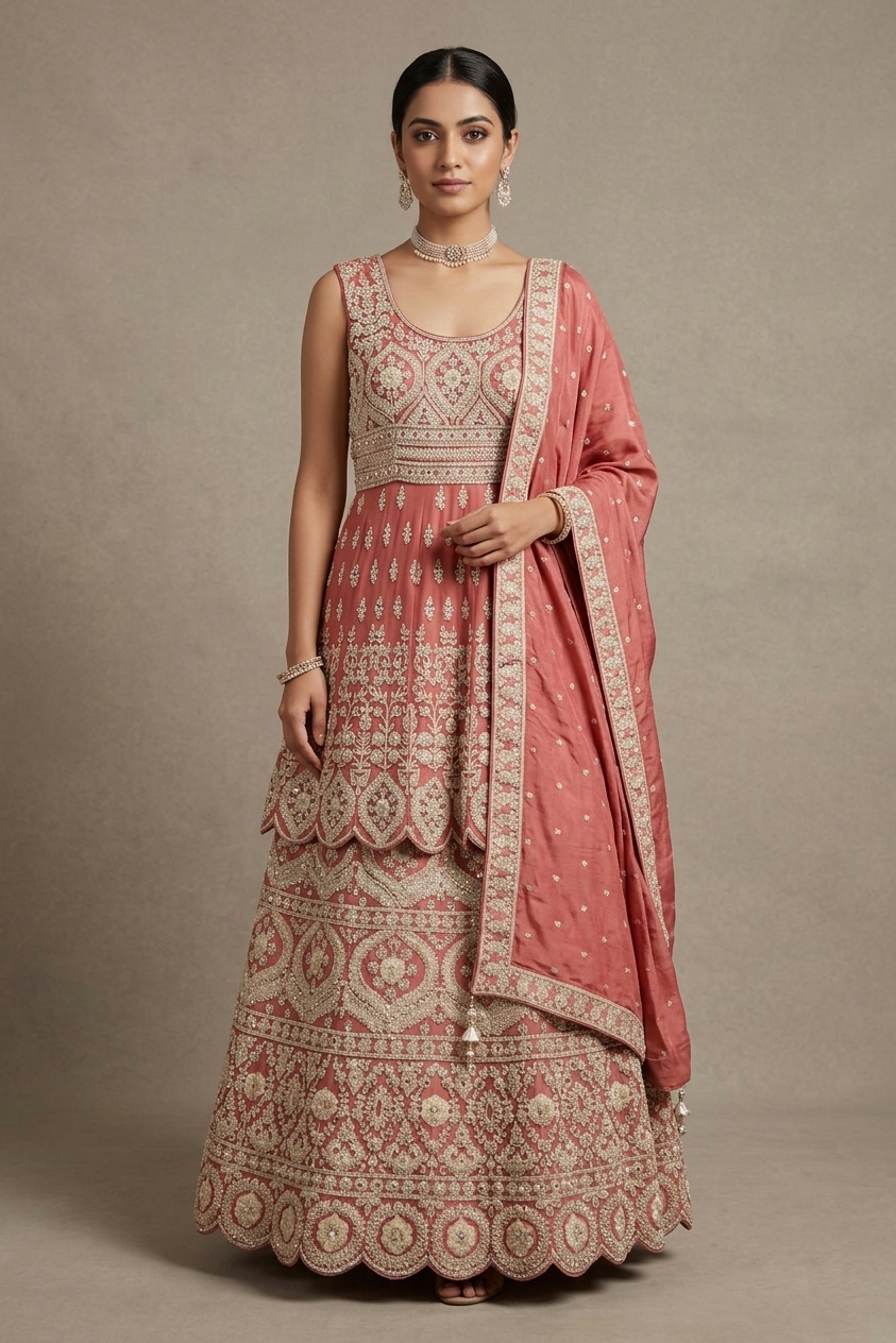 Peach Embroidered Lehenga Choli