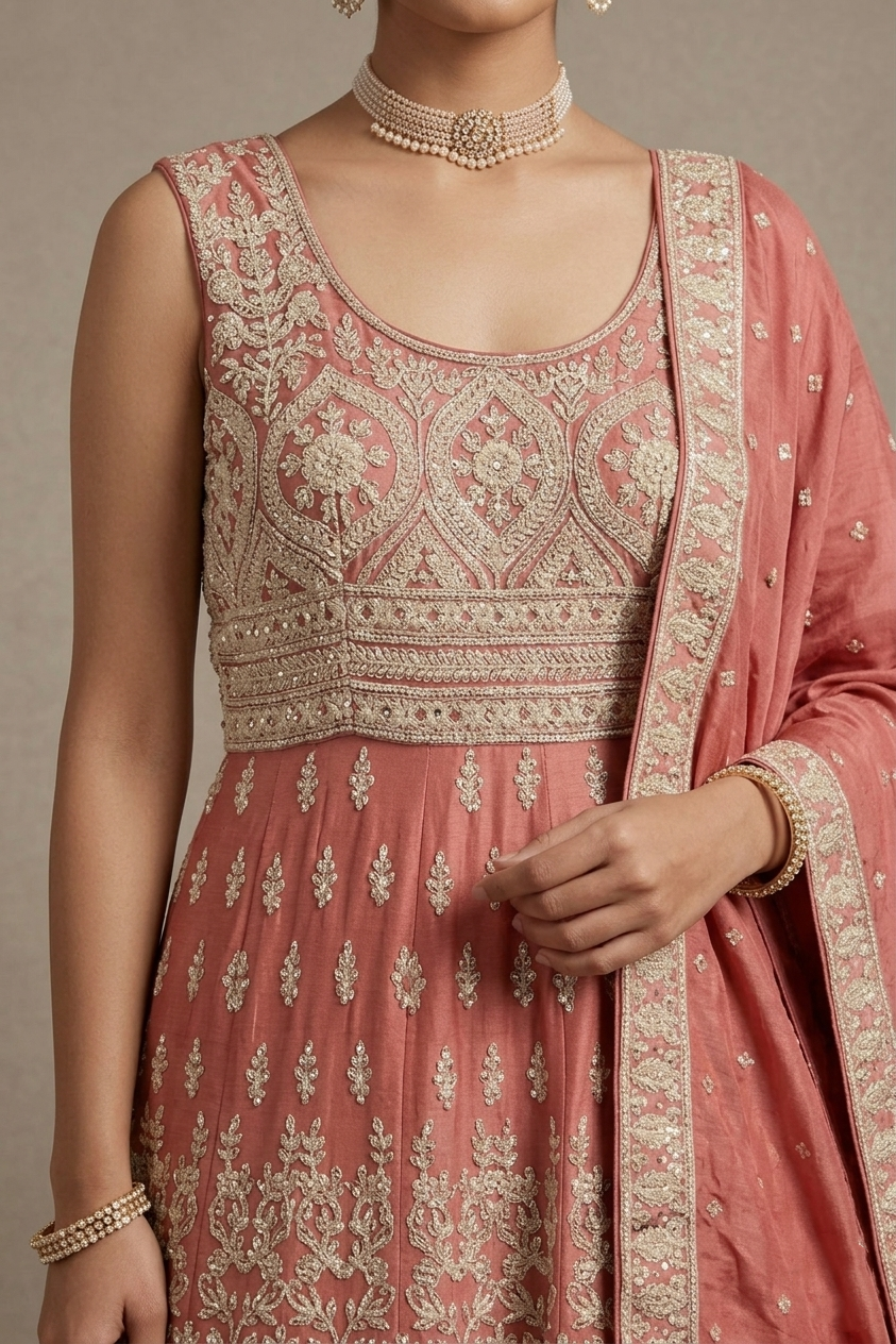 Peach Embroidered Lehenga Choli