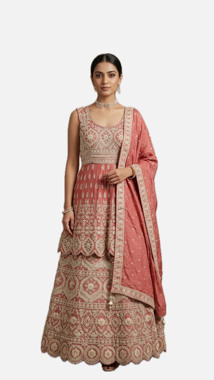 Peach Embroidered Lehenga Choli