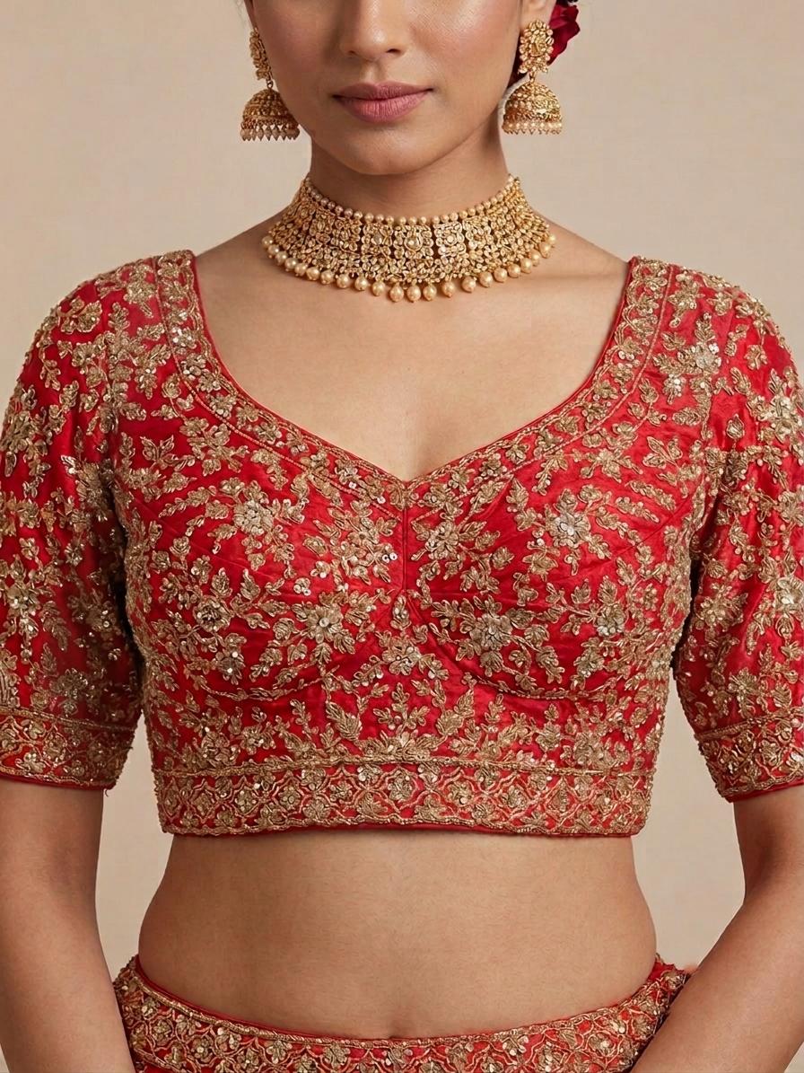 Red Embroidered Bridal Lehenga Choli – Style 12