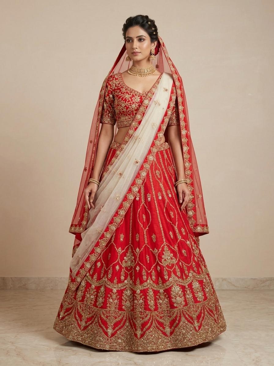 Red Embroidered Bridal Lehenga Choli – Style 12