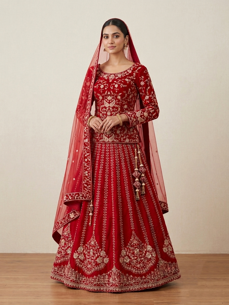 Red Embroidered Bridal Lehenga Choli – Style 13