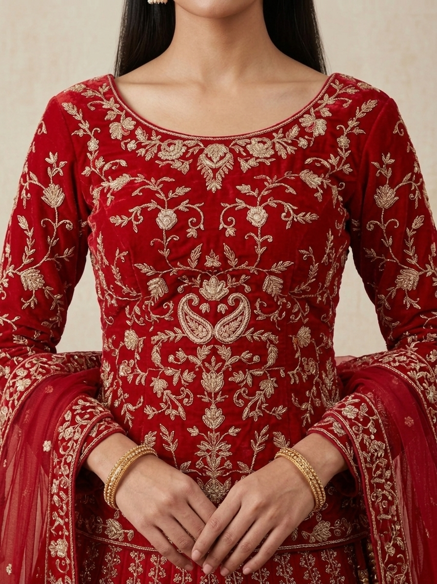 Red Embroidered Bridal Lehenga Choli – Style 13