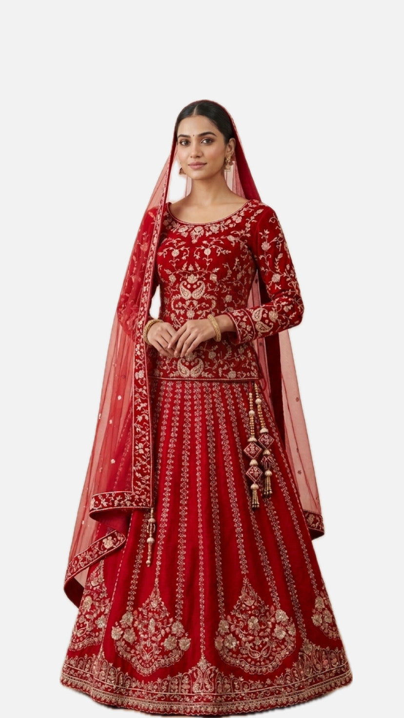 Red Embroidered Bridal Lehenga Choli – Style 13