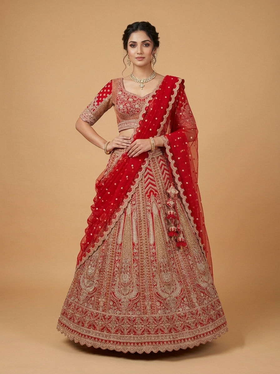 Red Zardozi Bridal Lehenga Choli – Style 14