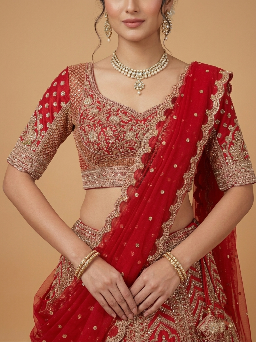 Red Zardozi Bridal Lehenga Choli – Style 14