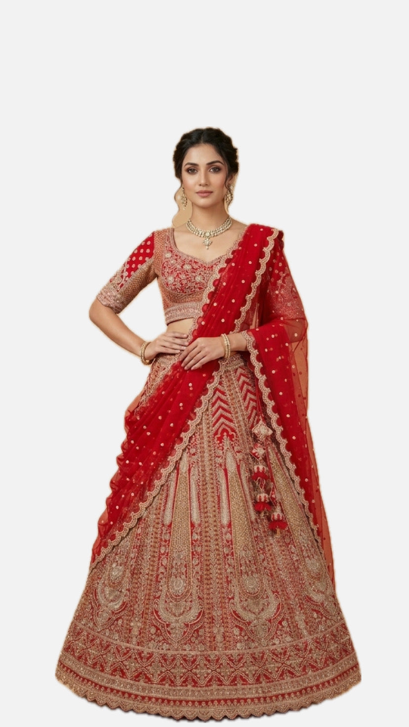 Red Zardozi Bridal Lehenga Choli – Style 14