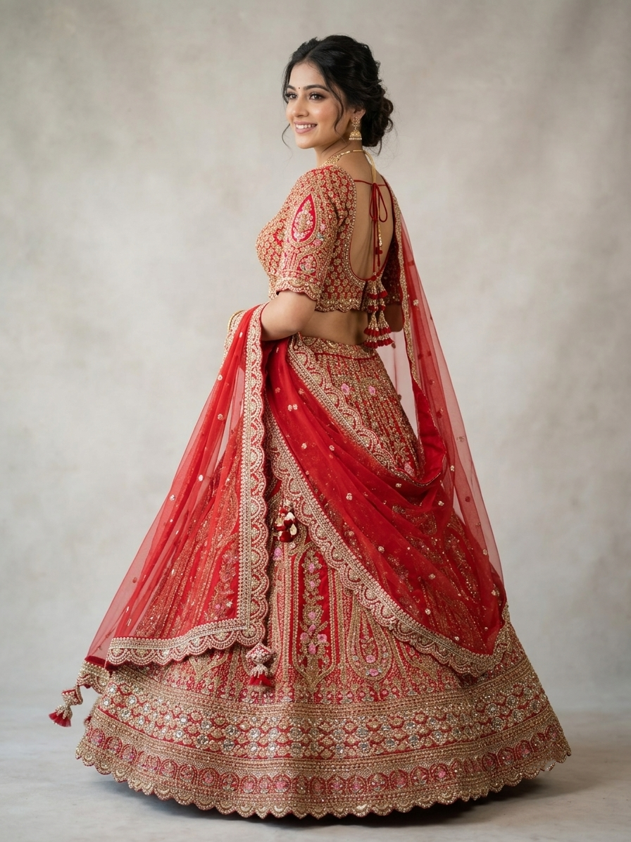 Red Zardozi Bridal Lehenga Choli – Style 15