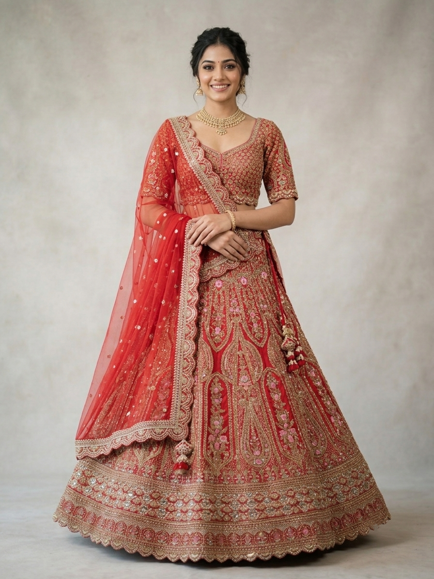 Red Zardozi Bridal Lehenga Choli – Style 15