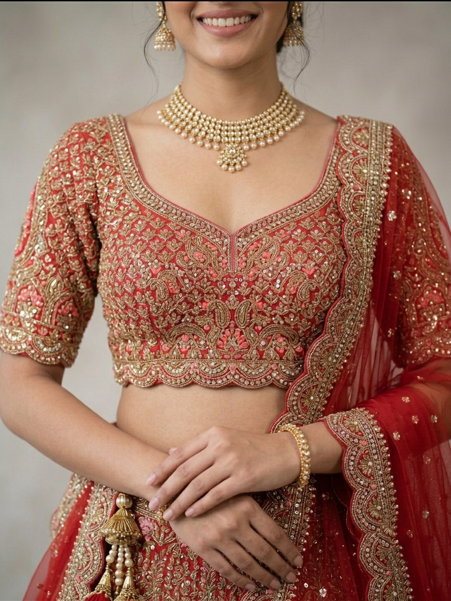 Red Zardozi Bridal Lehenga Choli – Style 15