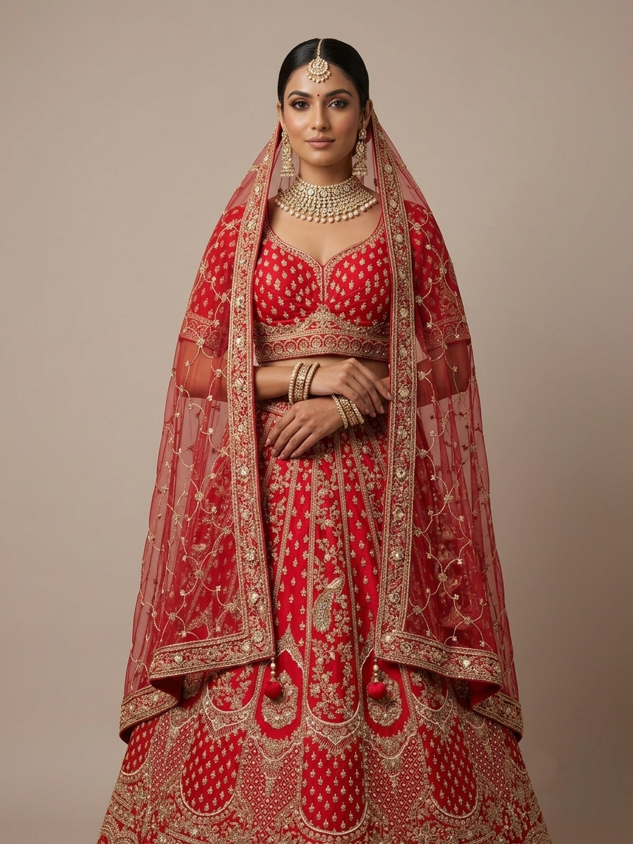 Red Zardozi Bridal Lehenga Choli – Style 16