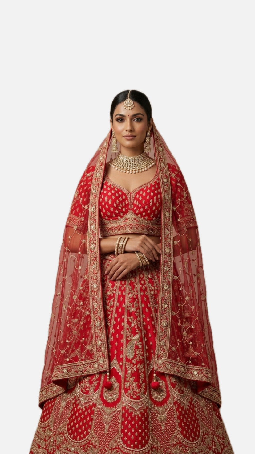 Red Zardozi Bridal Lehenga Choli – Style 16
