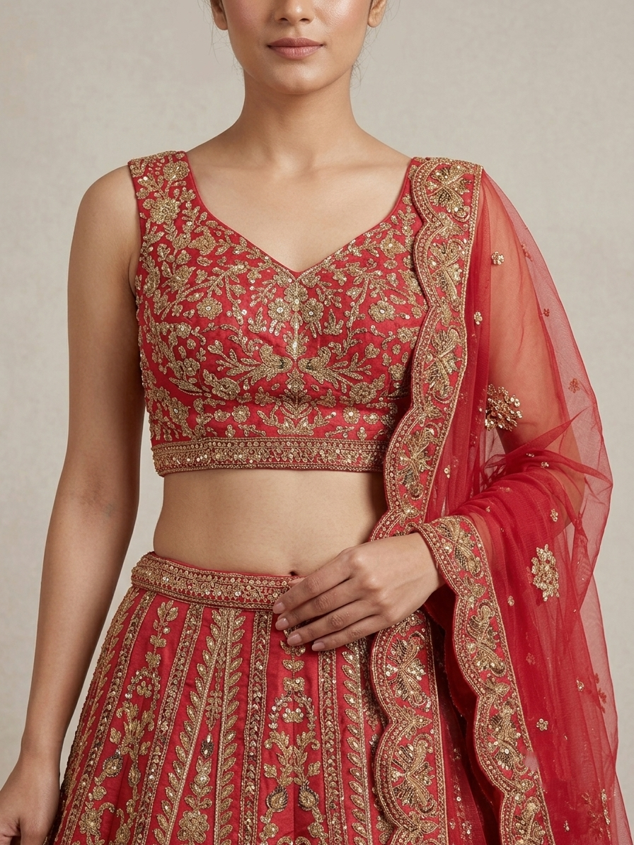 Red Zardozi Bridal Lehenga Choli – Style 21
