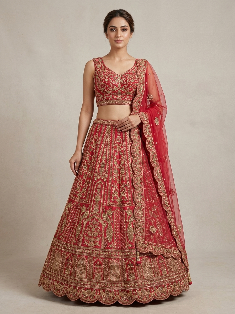 Red Zardozi Bridal Lehenga Choli – Style 21
