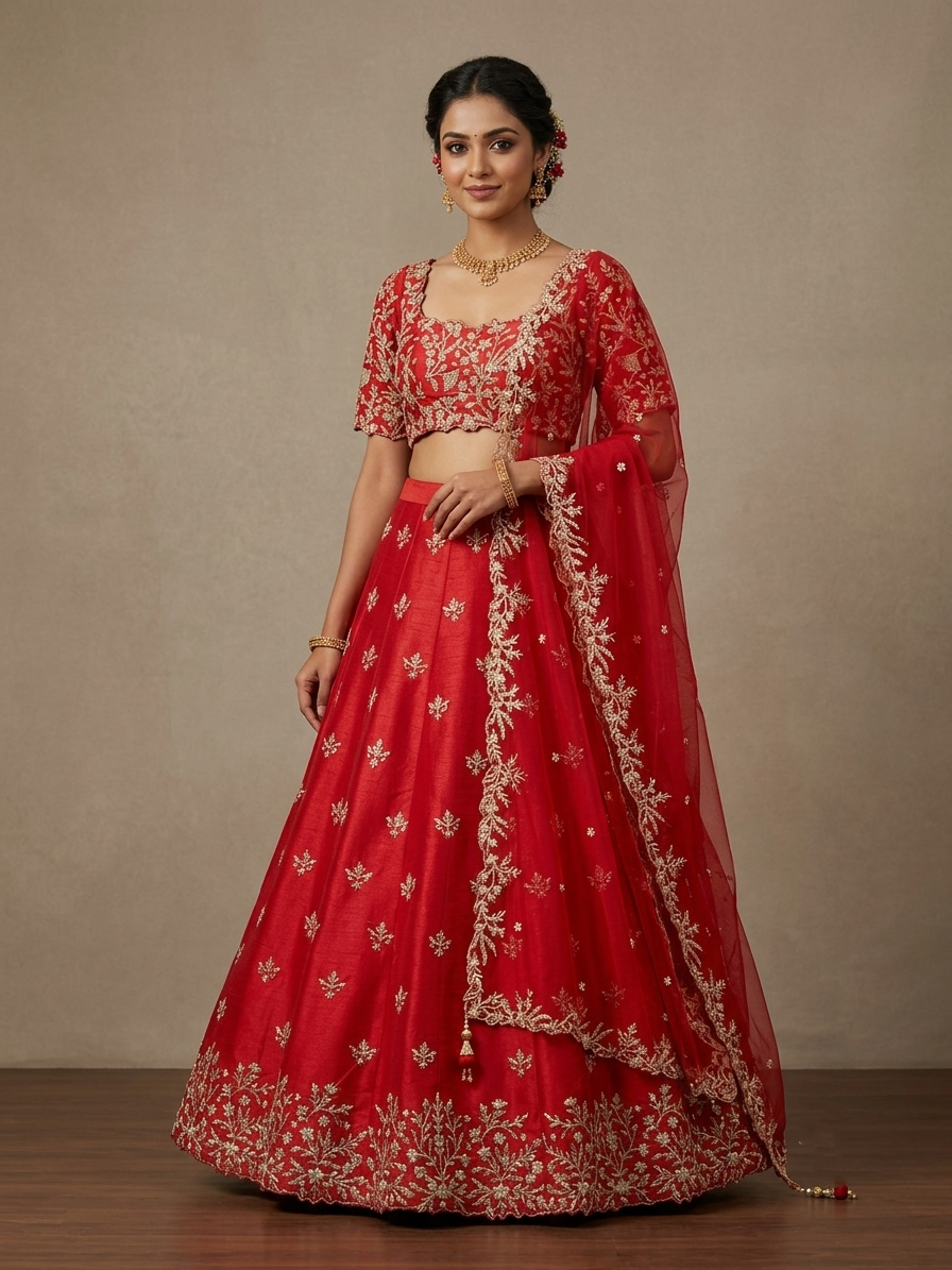 Red Embroidered Bridal Lehenga Choli – Style 23