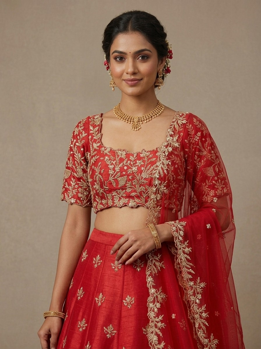 Red Embroidered Bridal Lehenga Choli – Style 23
