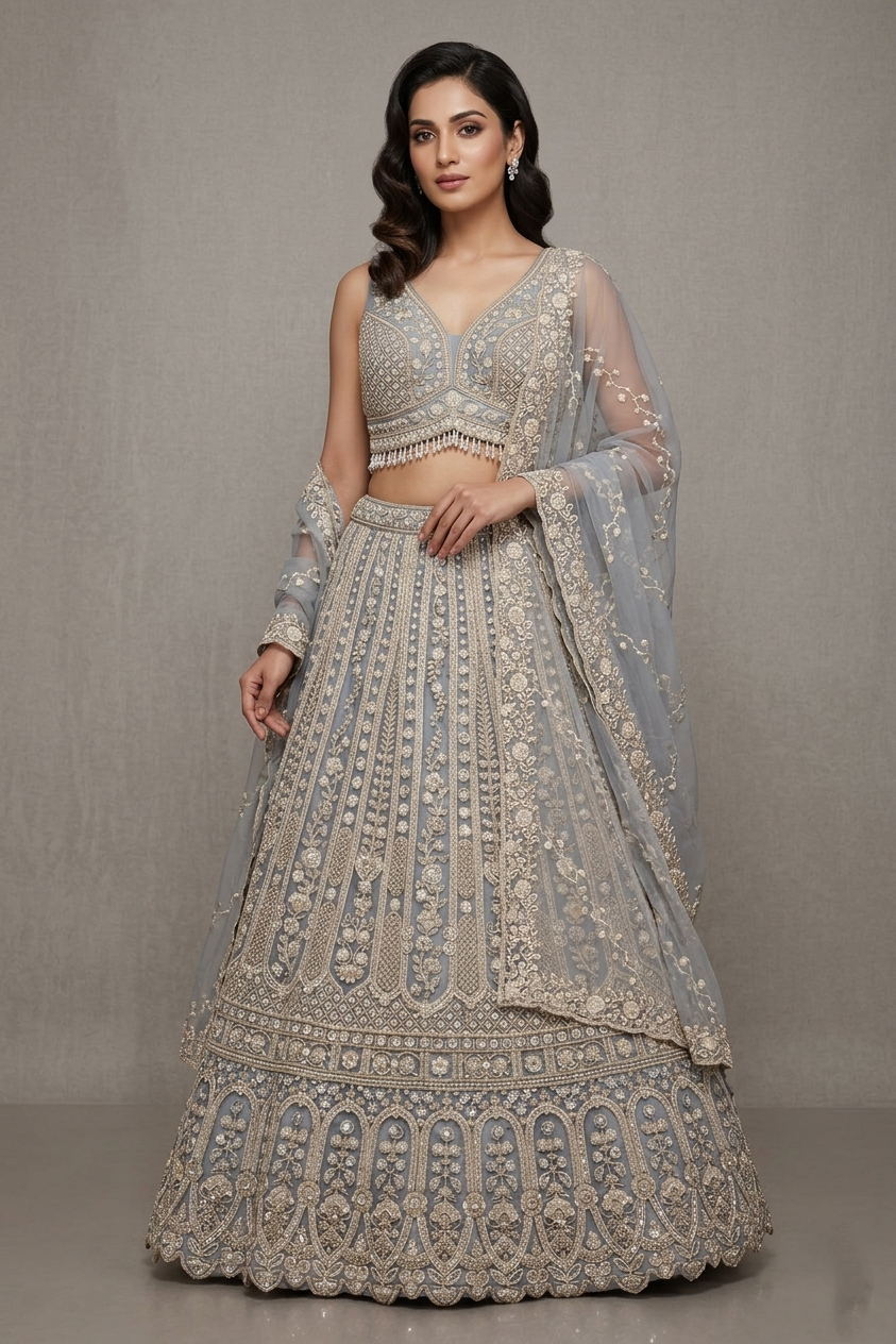 Sky Blue Embroidered Lehenga Choli