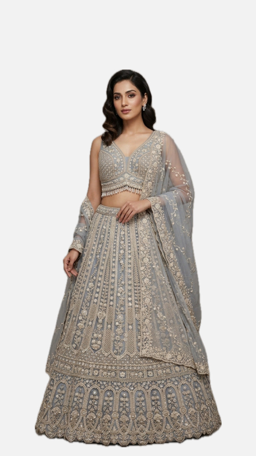 Sky Blue Embroidered Lehenga Choli