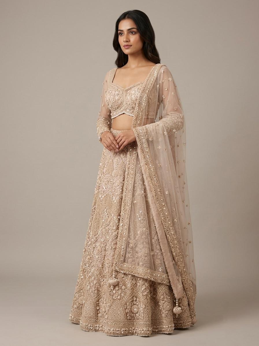 Beige Embroidered Bridal Lehenga Choli – Style 28