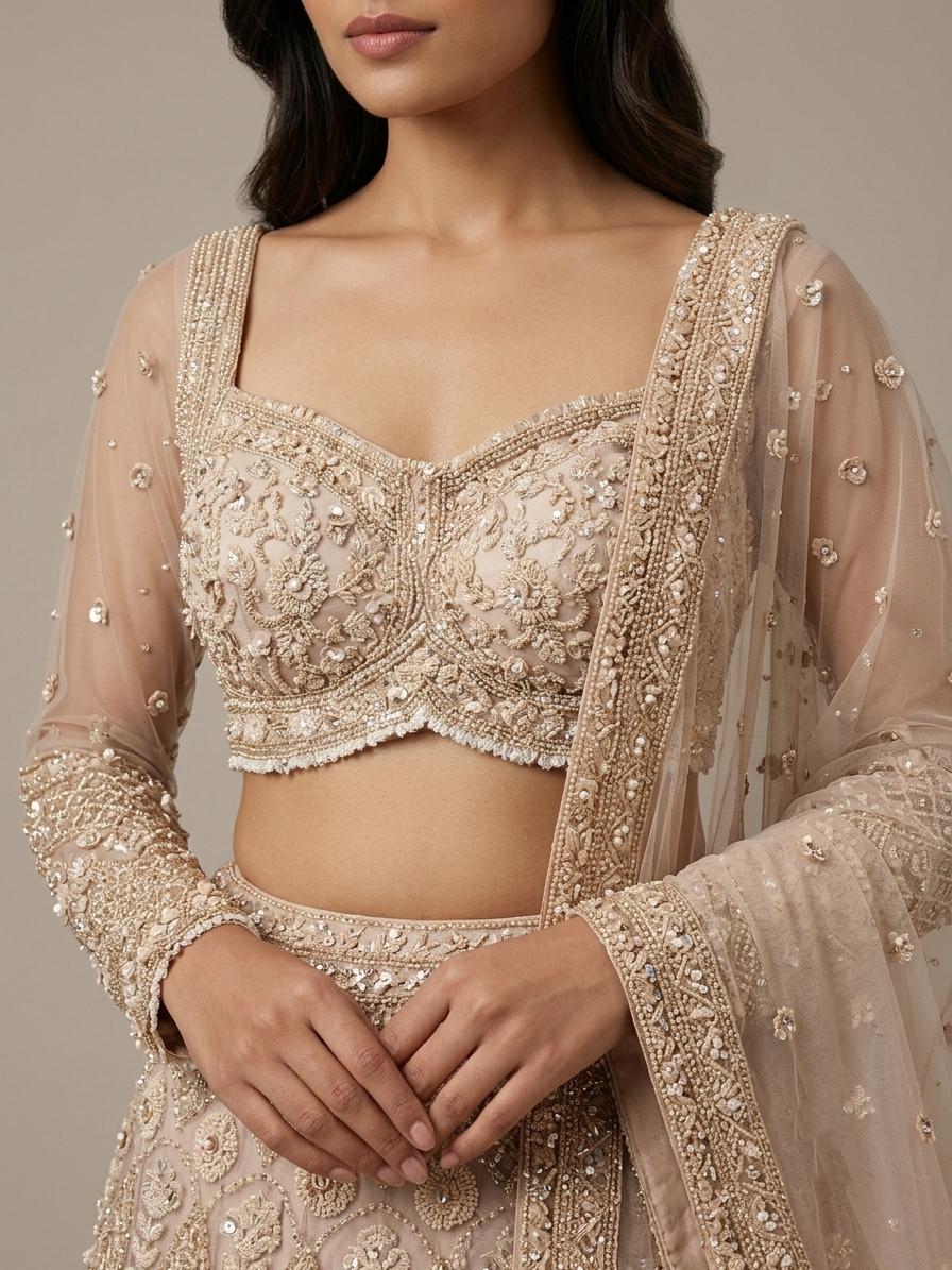 Beige Embroidered Bridal Lehenga Choli – Style 28