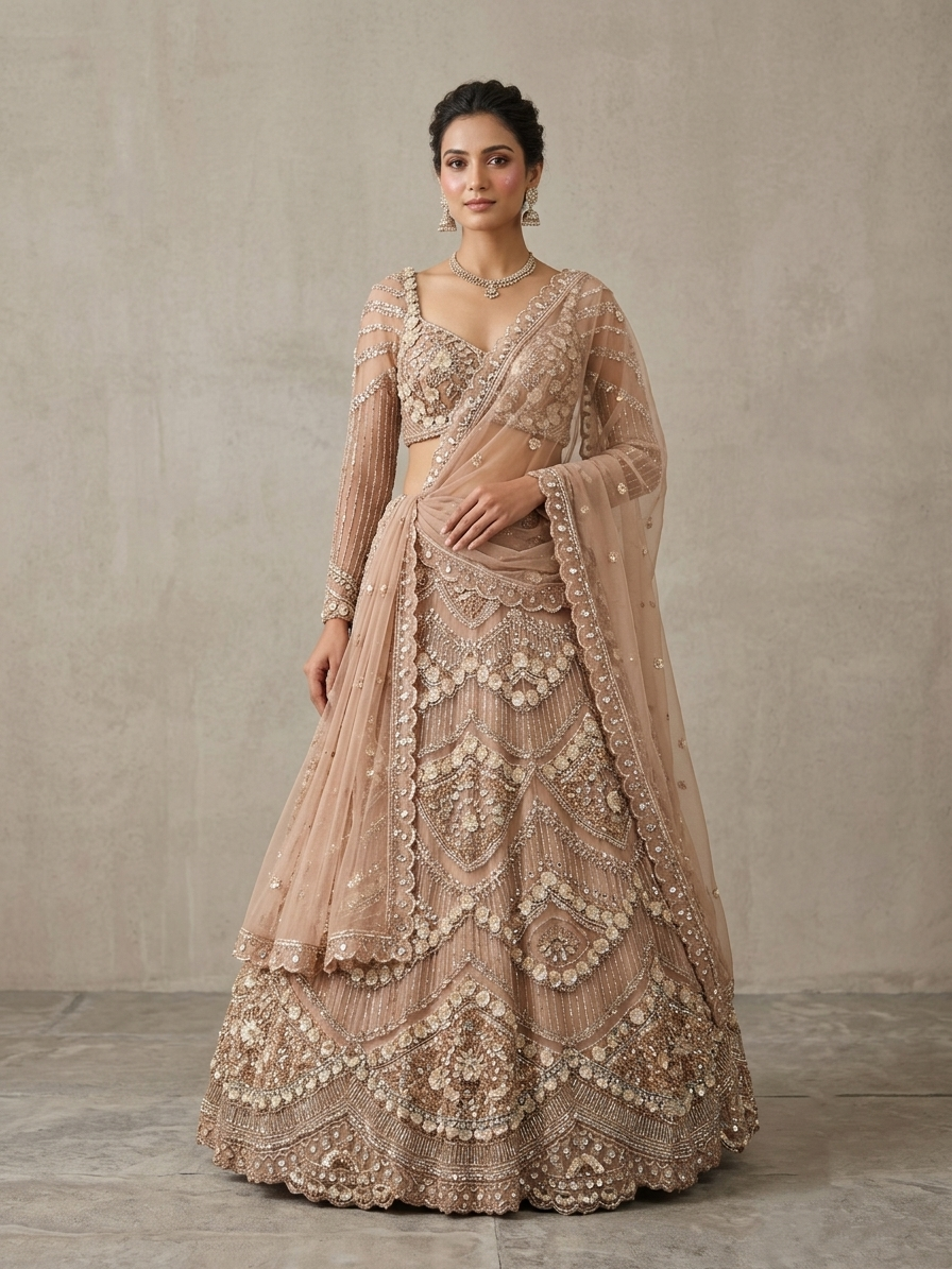 Beige Embroidered Bridal Lehenga Choli – Style 29