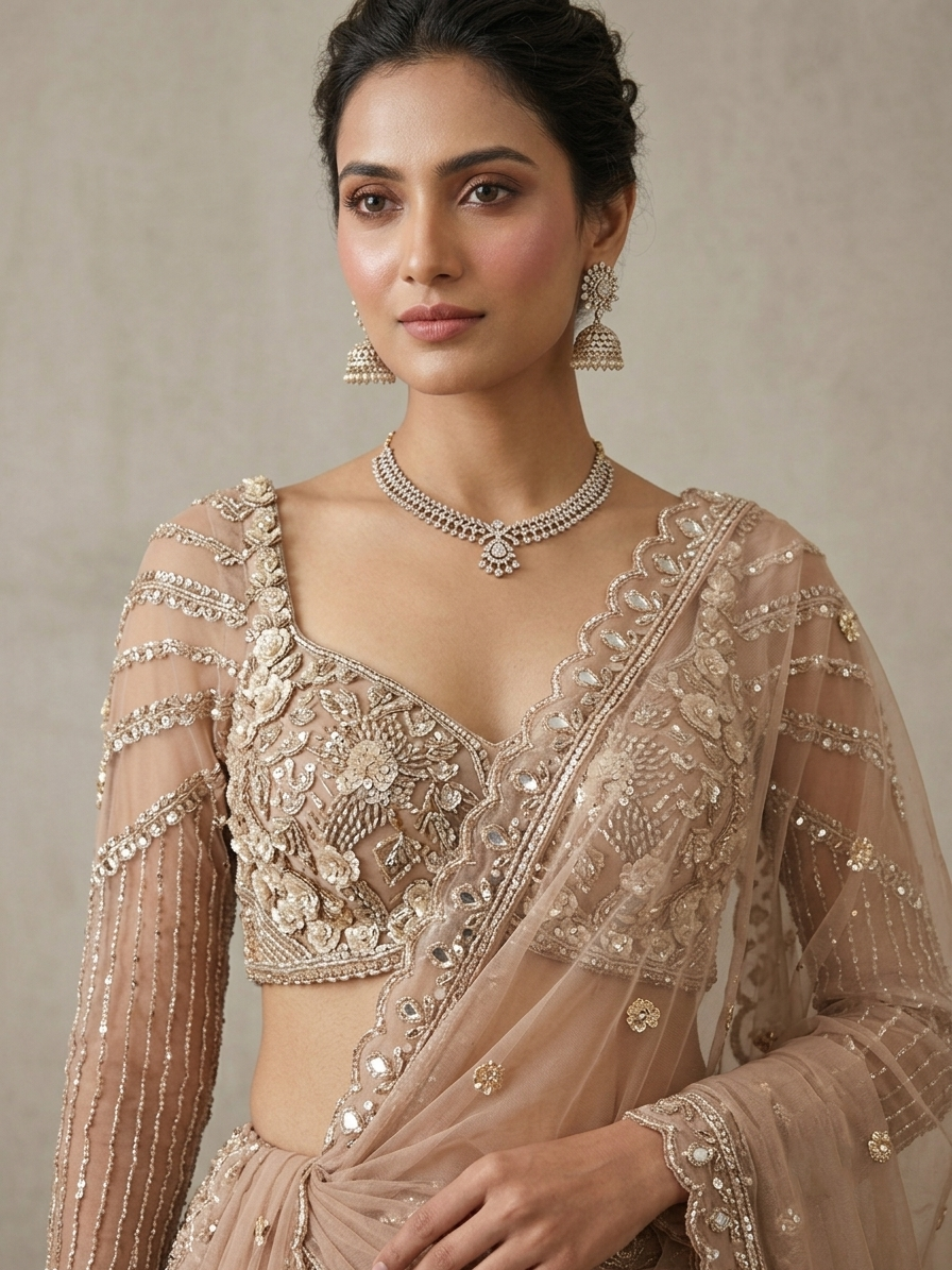 Beige Embroidered Bridal Lehenga Choli – Style 29