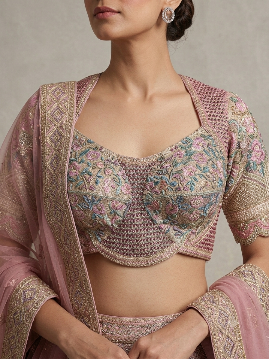 Pink Embroidered Bridal Lehenga Choli – Style 2
