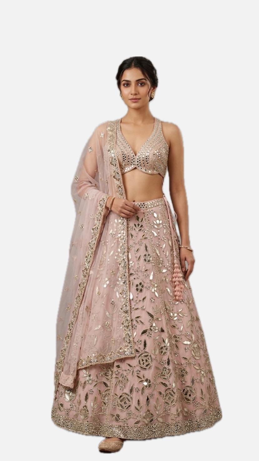 Peach Embroidered Bridal Lehenga Choli – Style 30