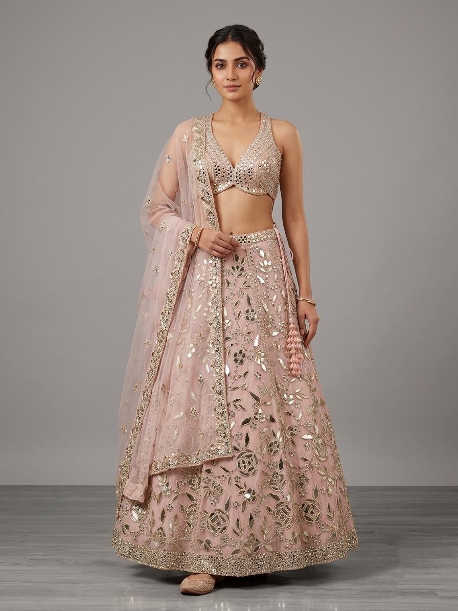 Peach Embroidered Bridal Lehenga Choli – Style 30