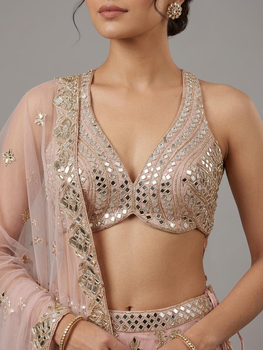 Peach Embroidered Bridal Lehenga Choli – Style 30