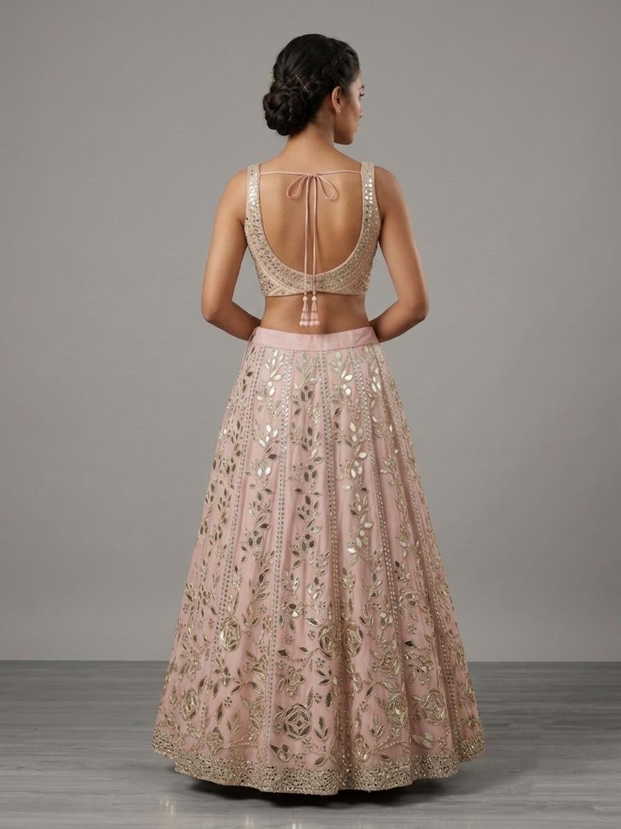 Peach Embroidered Bridal Lehenga Choli – Style 30
