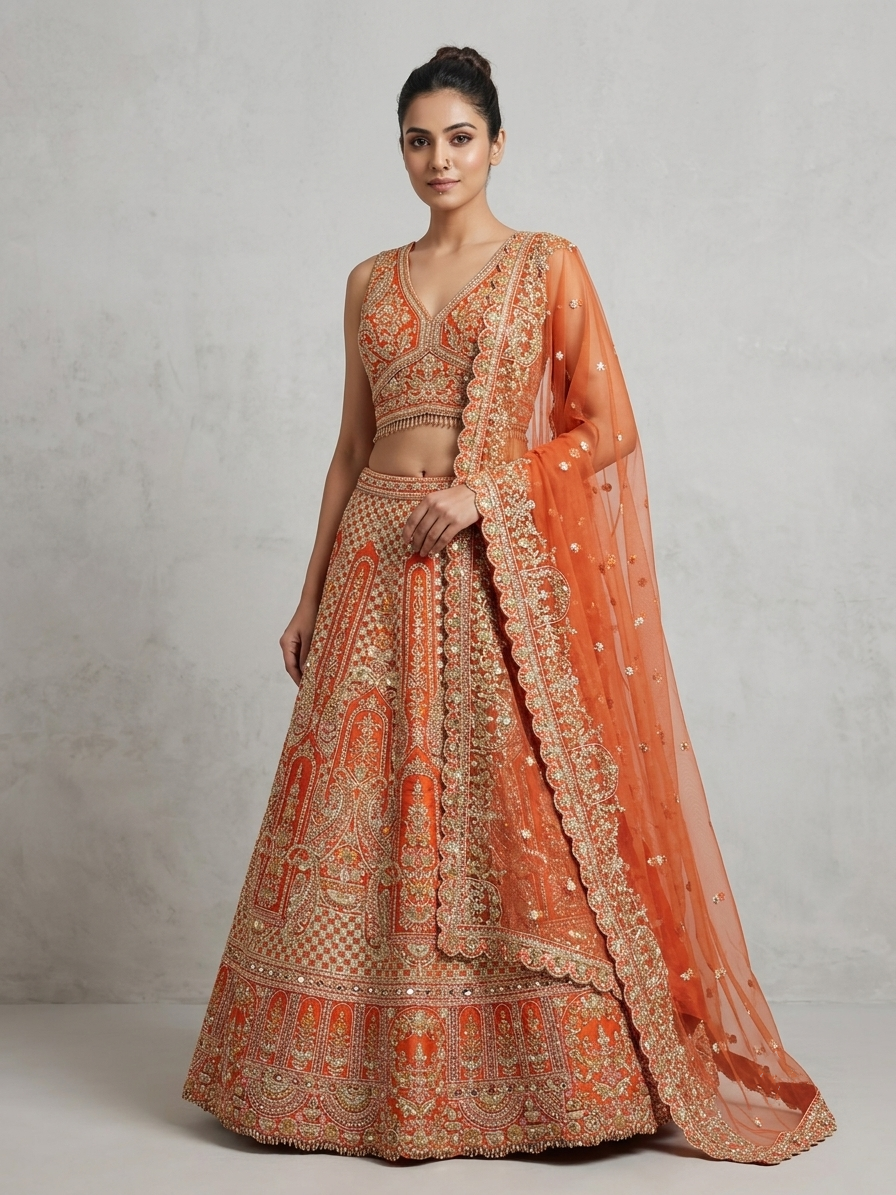 Orange Zardozi Bridal Lehenga Choli