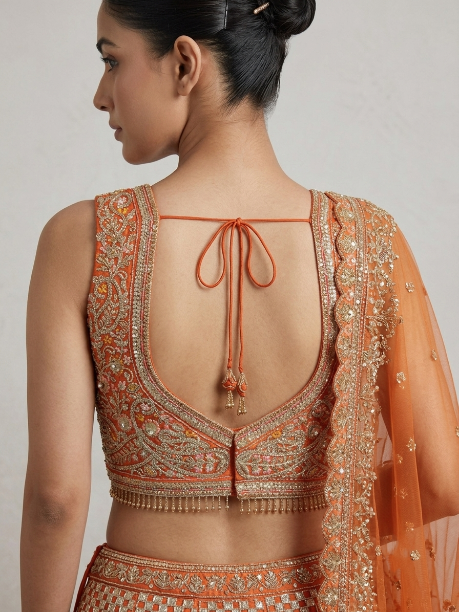 Orange Zardozi Bridal Lehenga Choli