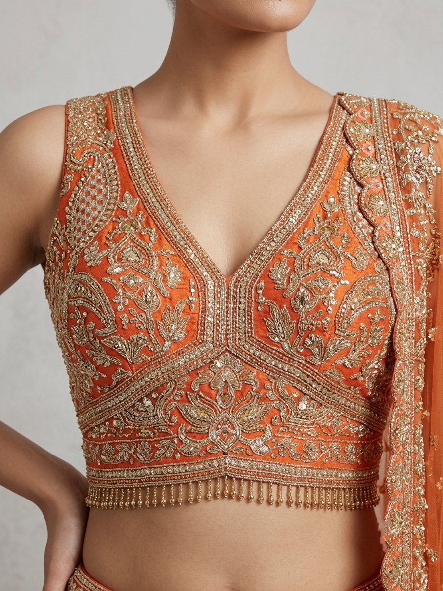 Orange Zardozi Bridal Lehenga Choli