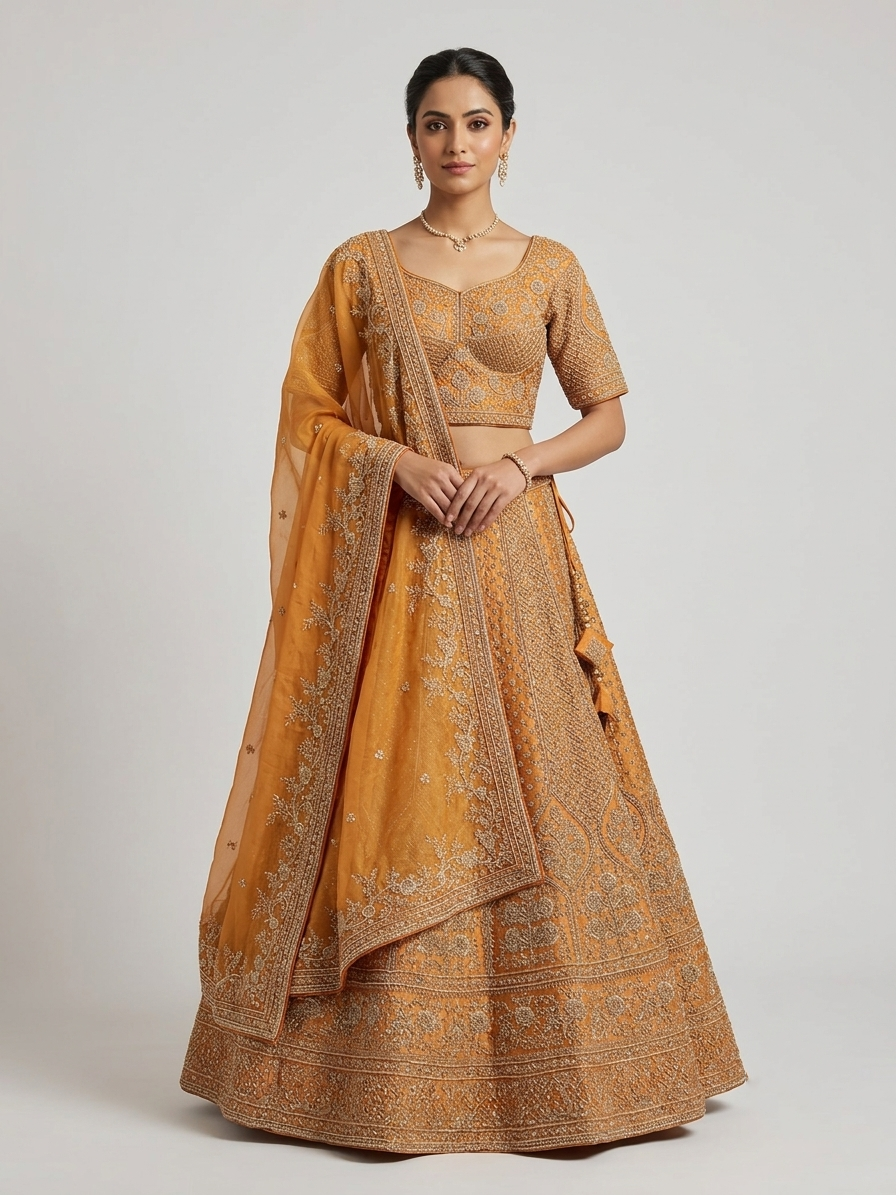 Copper Embroidered Bridal Lehenga Choli