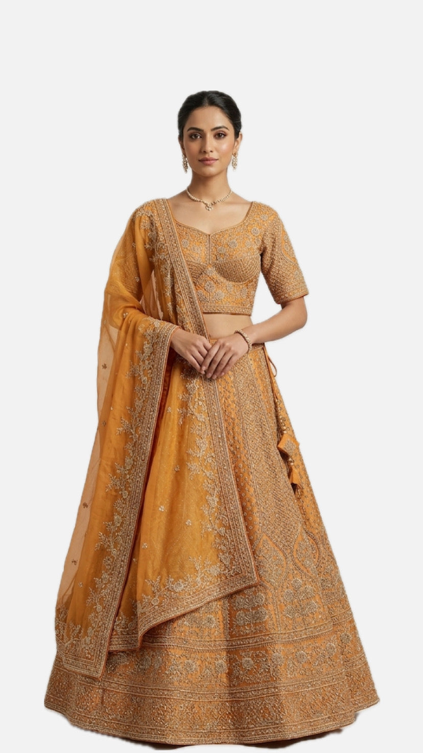 Copper Embroidered Bridal Lehenga Choli