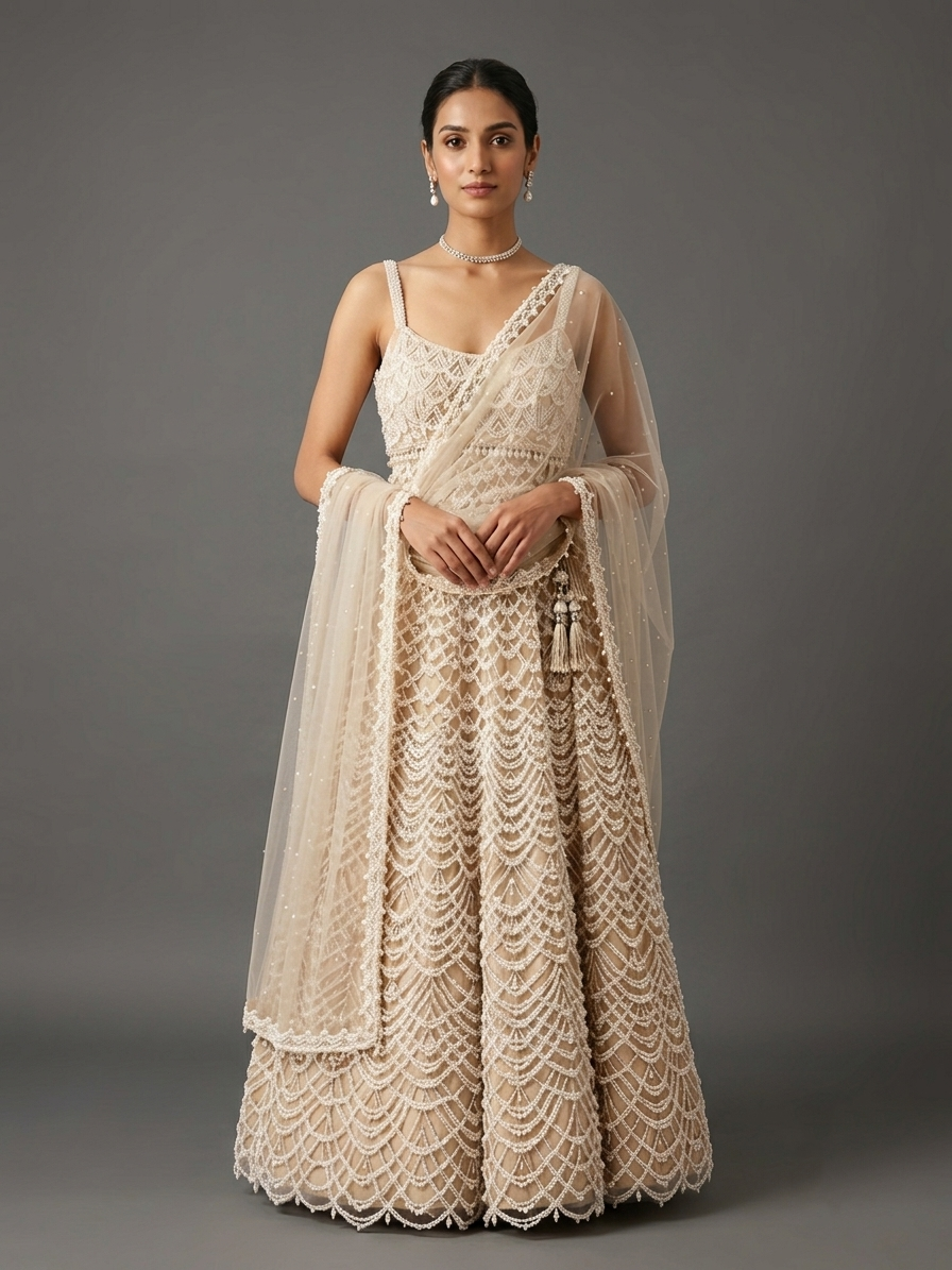 Cream Embroidered Bridal Lehenga Choli – Style 36