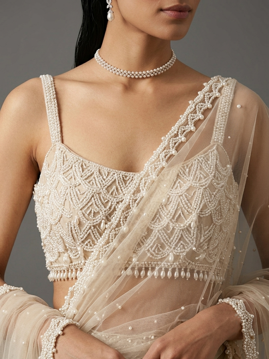 Cream Embroidered Bridal Lehenga Choli – Style 36