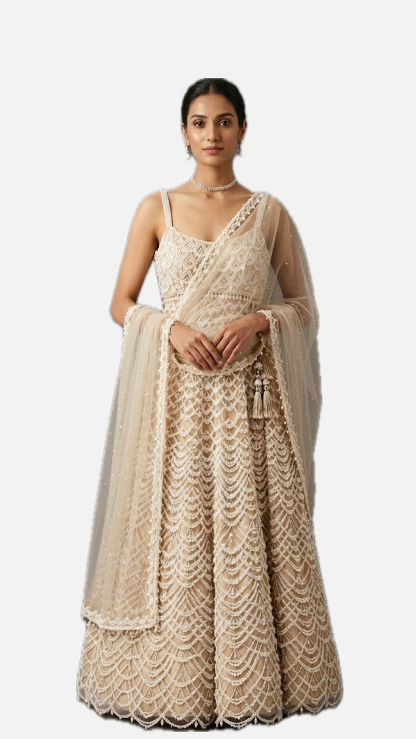 Cream Embroidered Bridal Lehenga Choli – Style 36