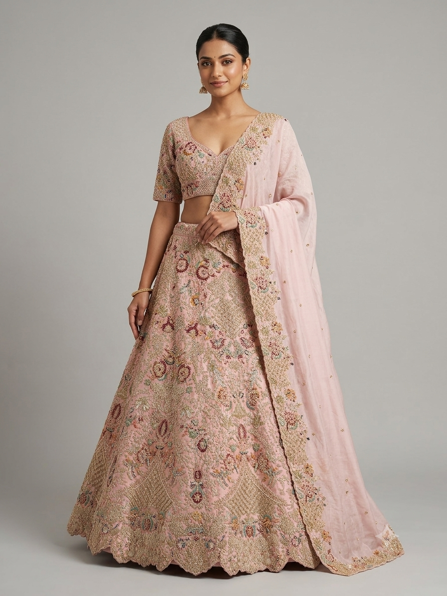 Peach Zardozi Bridal Lehenga Choli