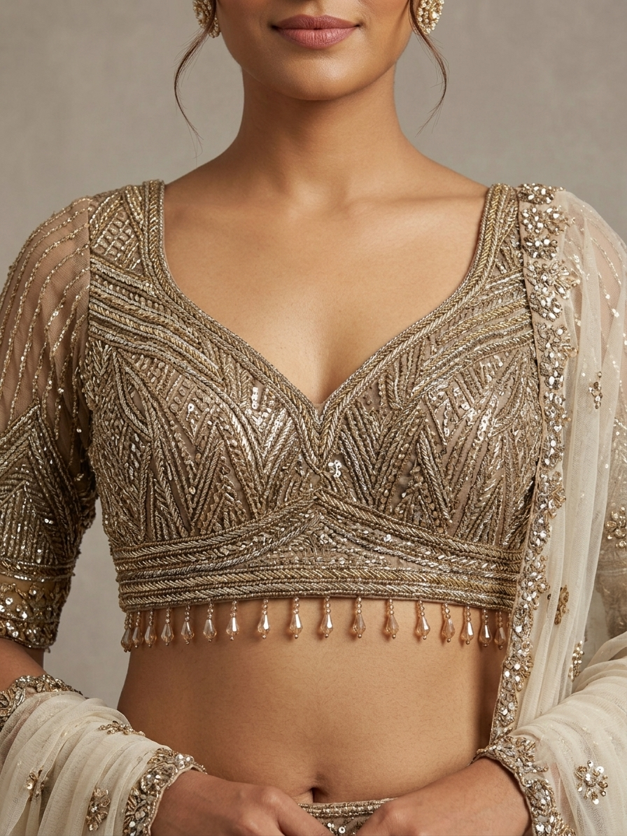 Khaki Embroidered Bridal Lehenga Choli