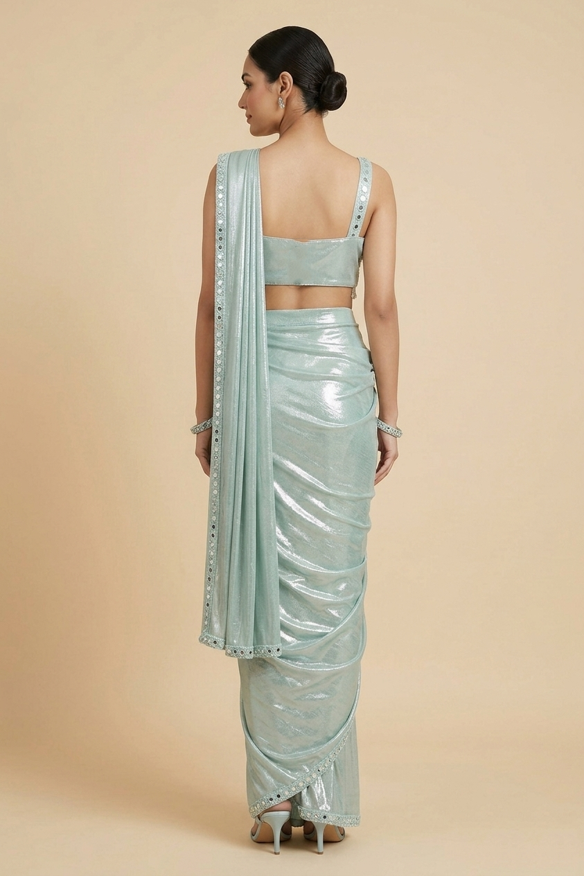 Sea Green Embroidered Readymade Saree