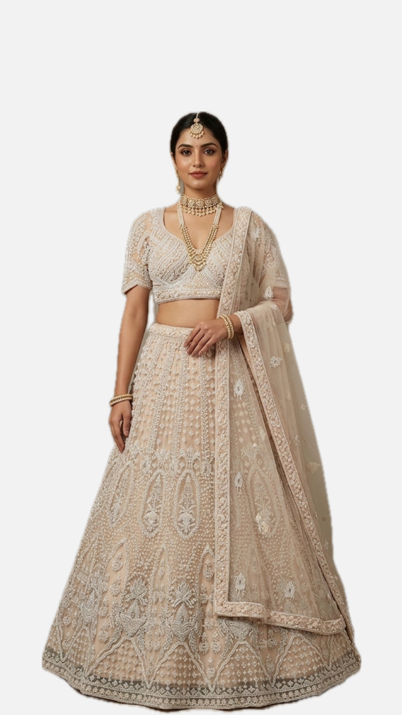 Off White Embroidered Bridal Lehenga Choli