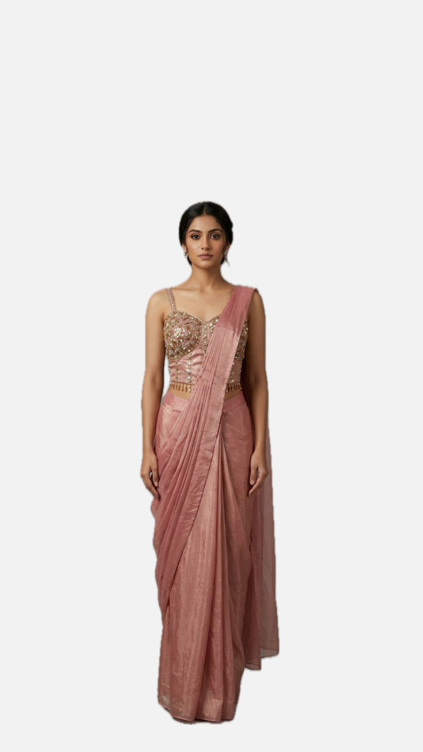 Onion Pink Sequin Readymade Saree