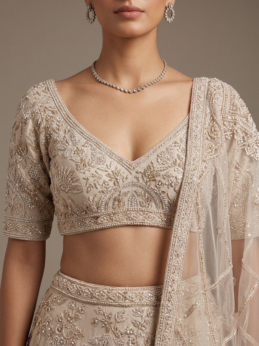 Cream Embroidered Bridal Lehenga Choli – Style 43