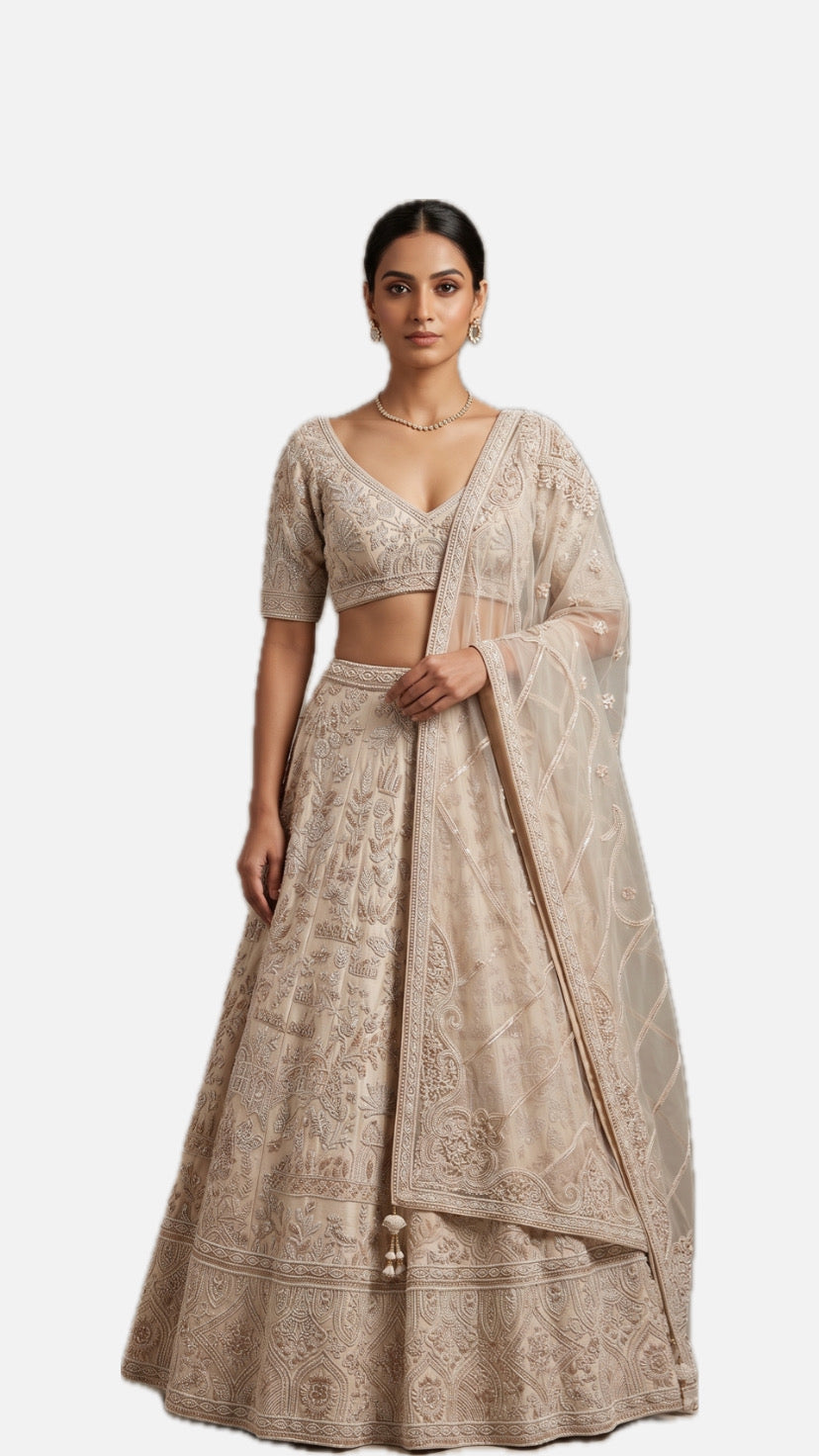 Cream Embroidered Bridal Lehenga Choli – Style 43